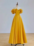 Off Shoulder Yellow Long Prom Dress, Yellow Long Graduation Dress HZ1024