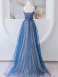 Blue Tulle Long Prom Dress, Blue Tulle Formal Dresses HZ1024