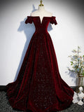 Off Shoulder Velvet Black Long Prom Dress, Black Formal Dress HZ1024