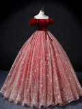 Burgundy/Pink Tulle Long Prom Dress, Burgundy/Pink Sweet 16 Dress HZ1024