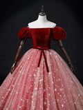 Burgundy/Pink Tulle Long Prom Dress, Burgundy/Pink Sweet 16 Dress HZ1024