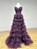Backless Tulle Purple Long Prom Dress, Tulle Long Formal Dress HZ1024