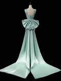 Satin Green Long Prom Dress, Green Long Formal Dress with bow tie HZ1024