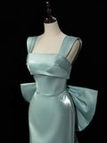 Satin Green Long Prom Dress, Green Long Formal Dress with bow tie HZ1024