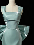 Satin Green Long Prom Dress, Green Long Formal Dress with bow tie HZ1024