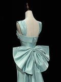 Satin Green Long Prom Dress, Green Long Formal Dress with bow tie HZ1024