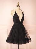 v neck black short prom dress black homecoming dress HZ1024