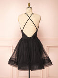 v neck black short prom dress black homecoming dress HZ1024