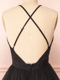 v neck black short prom dress black homecoming dress HZ1024