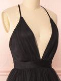 v neck black short prom dress black homecoming dress HZ1024