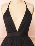 v neck black short prom dress black homecoming dress HZ1024