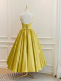 yellow satin short prom dress, yellow bridesmaid dress HZ1024