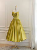 yellow satin short prom dress, yellow bridesmaid dress HZ1024