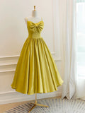 yellow satin short prom dress, yellow bridesmaid dress HZ1024