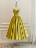 yellow satin short prom dress, yellow bridesmaid dress HZ1024