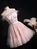 sweetheart neck tulle short prom dress pink tulle homecoming dress HZ1024