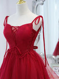 tulle lace short prom dress,burgundy homecoming dress HZ1024