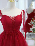 tulle lace short prom dress,burgundy homecoming dress HZ1024