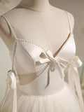 A-line tulle short prom dress beige tulle homecoming dress HZ1024