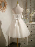 A-line tulle short prom dress beige tulle homecoming dress HZ1024