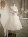 A-line tulle short prom dress beige tulle homecoming dress HZ1024