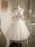 A-line tulle short prom dress beige tulle homecoming dress HZ1024