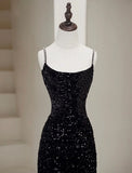 Mermaid Velvet Sequin Black Long Prom Dress, Black Long Evening Dress HZ1024