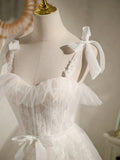 sweetheart neck tulle lace short prom dress, white tulle formal dress HZ1024