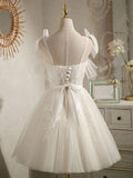 sweetheart neck tulle lace short prom dress, white tulle formal dress HZ1024