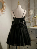 A-line tulle short prom dress, black homecoming dress HZ1024