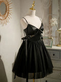 A-line tulle short prom dress, black homecoming dress HZ1024