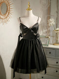 A-line tulle short prom dress, black homecoming dress HZ1024