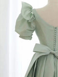green v neck satin short prom dress, green evening dress HZ1024