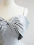 Satin Gray Long Prom Dresses, Gray Long Formal Dresses HZ1024