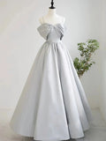 Satin Gray Long Prom Dresses, Gray Long Formal Dresses HZ1024