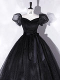 A-Line Tulle Long Prom Dresses, Black Formal Sweet 16 Dress HZ1024