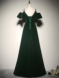 A-Line Velvet Long Prom Dresses, Green Formal Evening Dress HZ1024