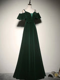 A-Line Velvet Long Prom Dresses, Green Formal Evening Dress HZ1024