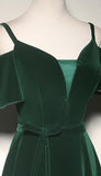 A-Line Velvet Long Prom Dresses, Green Formal Evening Dress HZ1024