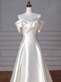 Off Shoulder Satin ivory Long Prom Dress, Satin Long Formal Dress HZ1024