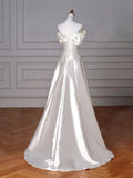 Off Shoulder Satin ivory Long Prom Dress, Satin Long Formal Dress HZ1024