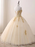Sweetheart Neck Tulle Long Prom Gown, Champagne Sweet 16 Dress HZ1024