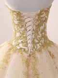 Sweetheart Neck Tulle Long Prom Gown, Champagne Sweet 16 Dress HZ1024