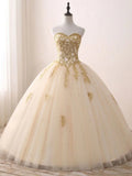 Sweetheart Neck Tulle Long Prom Gown, Champagne Sweet 16 Dress HZ1024