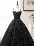 A-Line Tulle Long Prom Dress, Black Formal Evening Dresses HZ1024