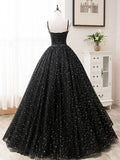 A-Line Tulle Long Prom Dress, Black Formal Evening Dresses HZ1024