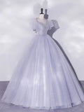 Purple Tulle Long Prom Dresses, Purple Tulle Formal Dresses HZ1024
