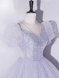 Purple Tulle Long Prom Dresses, Purple Tulle Formal Dresses HZ1024