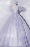Purple Tulle Long Prom Dresses, Purple Tulle Formal Dresses HZ1024