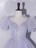 Purple Tulle Long Prom Dresses, Purple Tulle Formal Dresses HZ1024